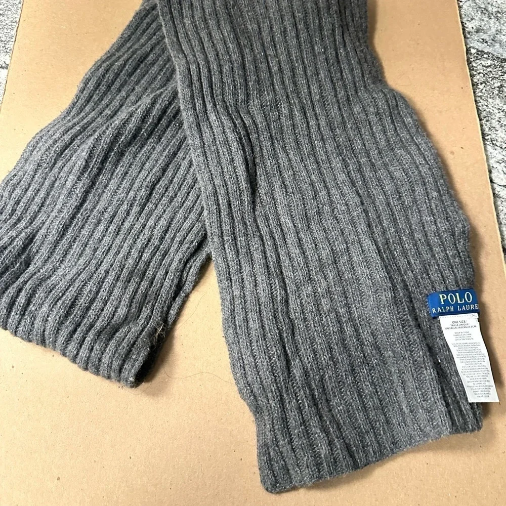 POLO RALPH LAUREN Men grey wool gorpcore career quiet luxury ribbed scarf
